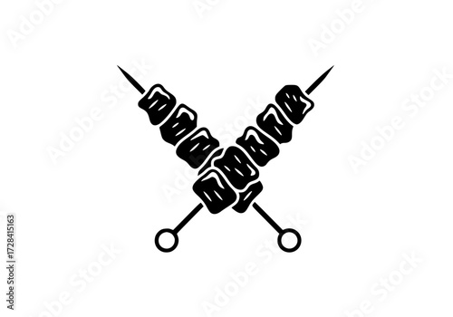 Vector art of grilled skewers with meat and vegetables