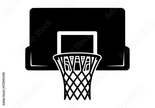 Vector art of black and white basketball hoop and backboard graphic
