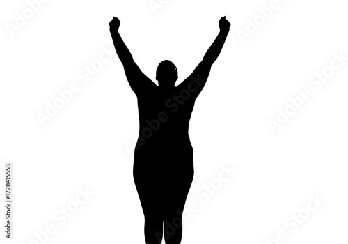 Vector art of silhouette of person raising arms in triumph