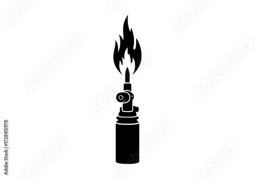 Vector art of black and white illustration of a torch with flame