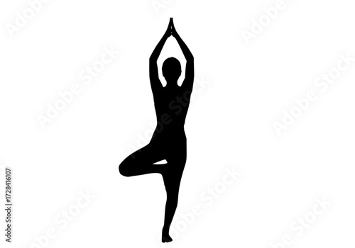 Vector art of silhouette of person in tree yoga pose