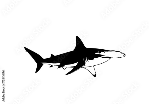Vector art of black silhouette of a great white shark swimming