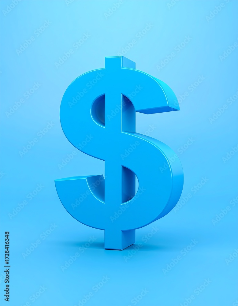 Obraz premium Blue 3D dollar sign on a light-blue background