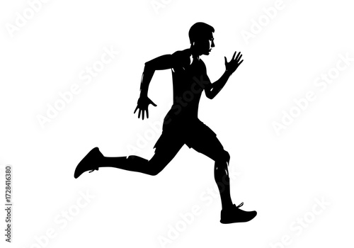Vector art of silhouette of runner in midstride action