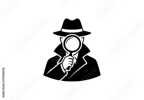 Vector art of silhouette of detective holding magnifying glass
