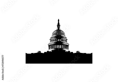Vector art of iconic black silhouette of united states capitol building