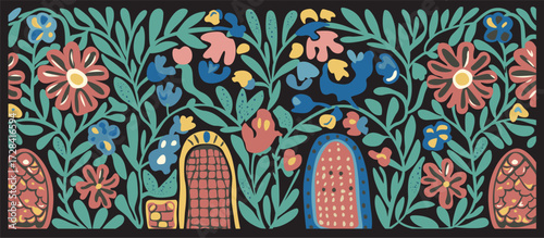 Vector beautiful ornament abstract medieval pattern. Elegant lines of royal floral ornament on a dark background.