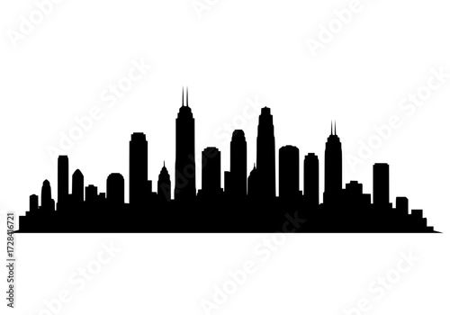 Vector art of silhouette skyline of urban cityscape with tall skyscrapers and buildings