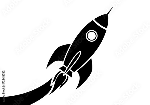 Vector art of black and white rocket illustration, minimalist design for spacethemed graphics