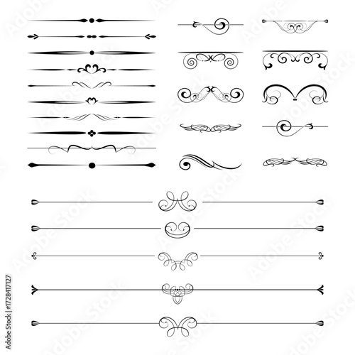 collection of decorative line dividers and ornamental elements with flourishes