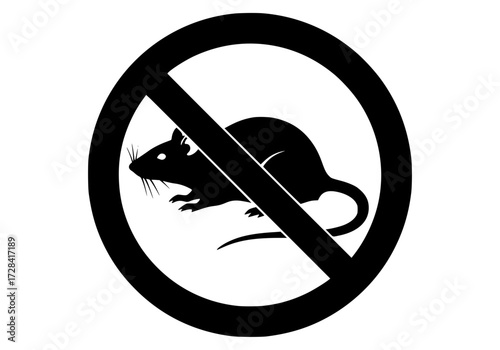 Vector art of no rodents allowed sign with black rat silhouette