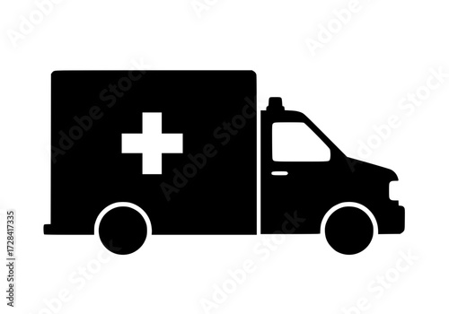 Vector art of black silhouette of medical ambulance van