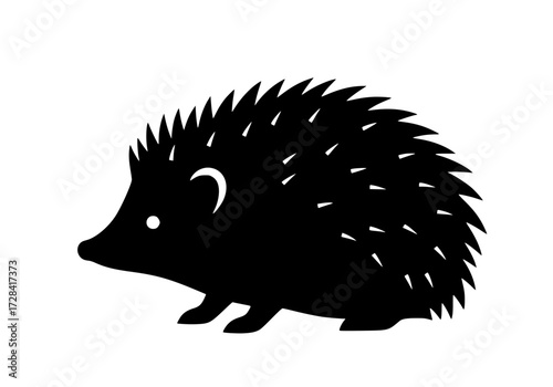 Vector art of black silhouette of a hedgehog with spiky quills and compact body