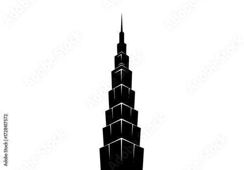 Vector art of modern skyscraper silhouette with unique tiered design