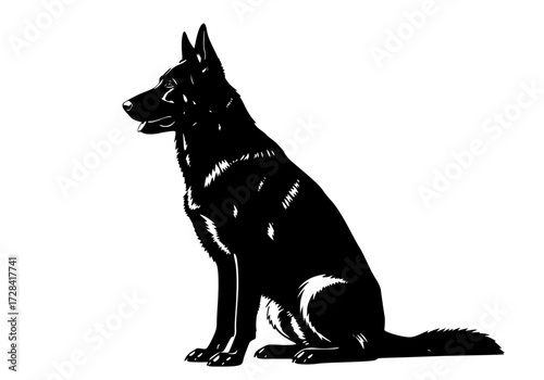 Vector art of silhouette of a german shepherd dog sitting upright
