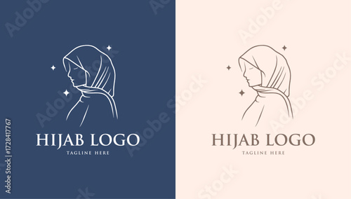 elegant hijab logo with feminine minimal line art