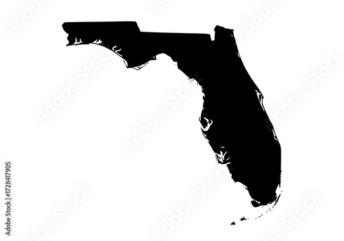 Vector art of black silhouette map of florida state with clean edges and minimalist design
