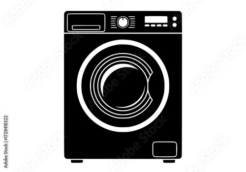 Vector art of frontloading washing machine with digital control panel