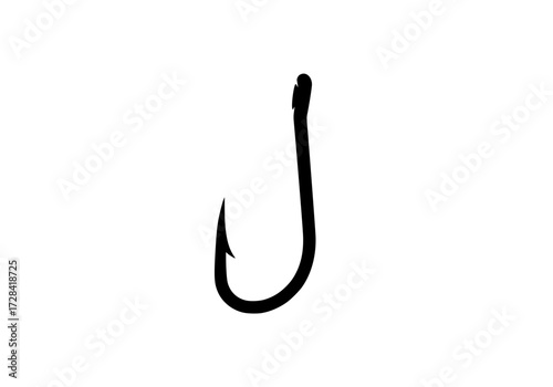 Vector art of single black fishing hook for angling and sport fishing equipment