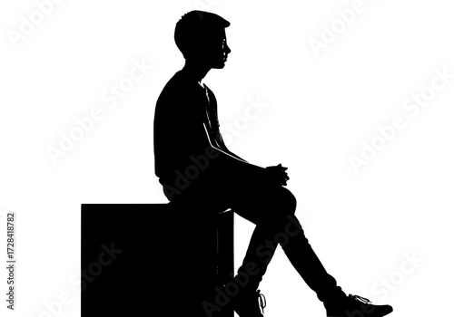 Vector art of silhouette of person sitting on block