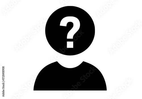 Vector art of silhouette of person with question mark for head representing unknown identity or mystery