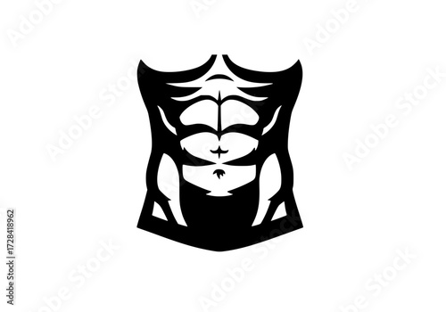 Vector art of detailed black and white illustration of male torso muscles