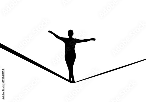 Vector art of silhouette of person balancing on tightrope