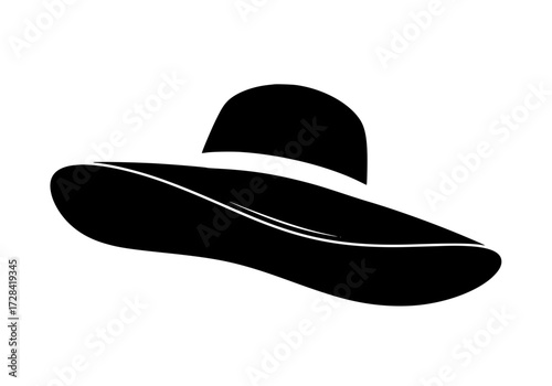 Vector art of black and white widebrimmed sun hat icon