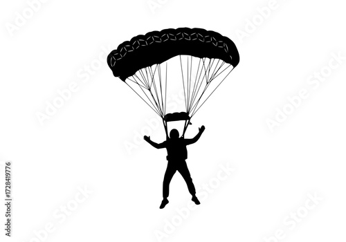 Vector art of skydiver in midair with parachute opened