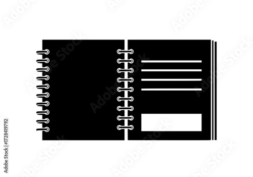 Vector art of spiralbound black notebook with lined and blank pages