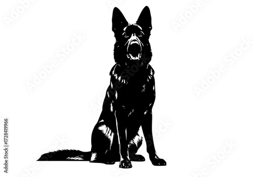 Vector art of black german shepherd silhouette with alert posture