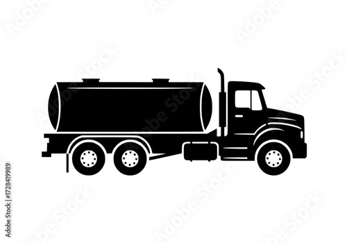 Vector art of black silhouette of fuel tanker truck