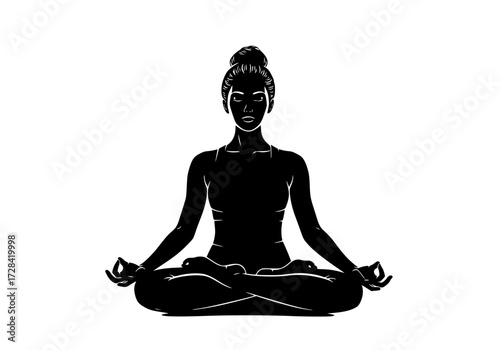 Vector art of silhouette of person meditating in lotus pose with hands on knees