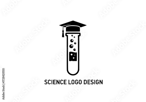 Vector art of sciencethemed logo design with graduation cap and test tube