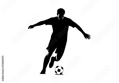 Vector art of soccer player silhouette kicking ball