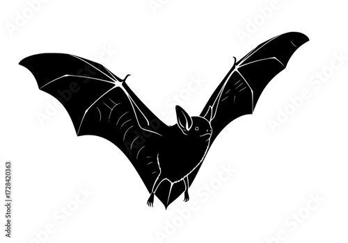 Vector art of silhouette of bat with spread wings in flight