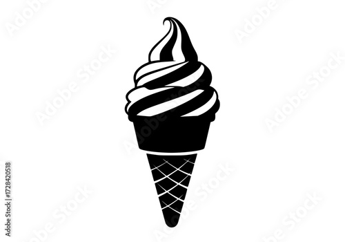 Vector art of classic black and white soft serve ice cream cone