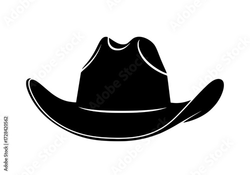 Vector art of classic black cowboy hat silhouette with wide brim and center crease
