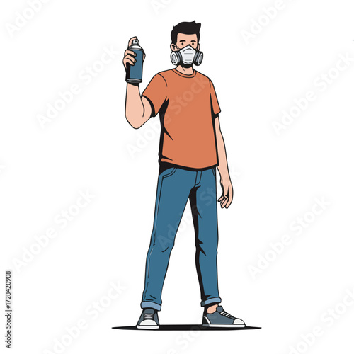 Graffiti Artist with Spray Can and Mask Illustration