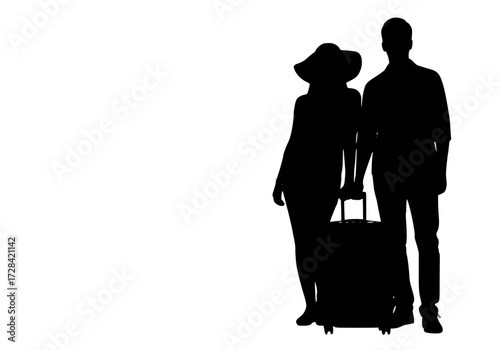 Vector art of silhouette of couple with luggage standing together
