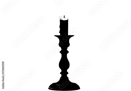 Vector art of elegant black candlestick holder with unlit candle