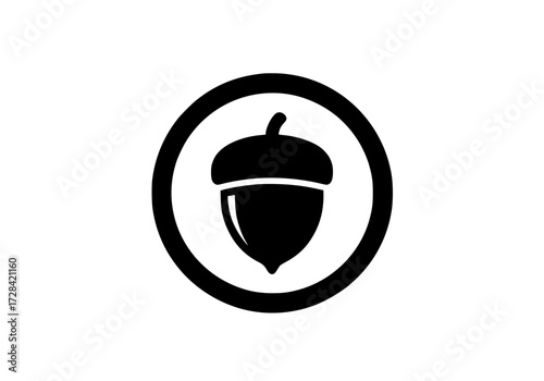 Vector art of minimalist black acorn logo with circular border