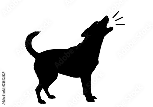 Vector art of silhouette of dog howling with open mouth