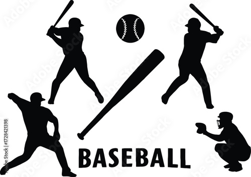 Dynamic baseball silhouettes action set for sports graphics and designs