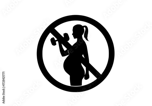 Vector art of silhouette of pregnant woman holding rifle with prohibition symbol