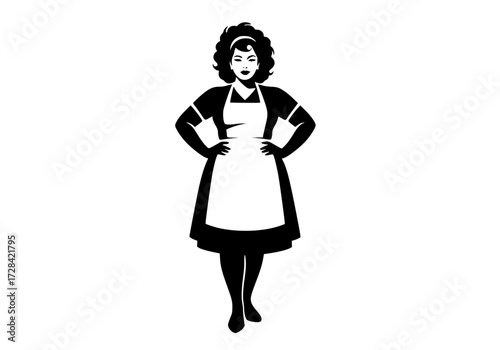 Vector art of vintage illustration of a female chef or maid in classic uniform