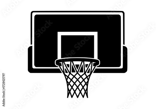 Vector art of black and white basketball hoop with backboard