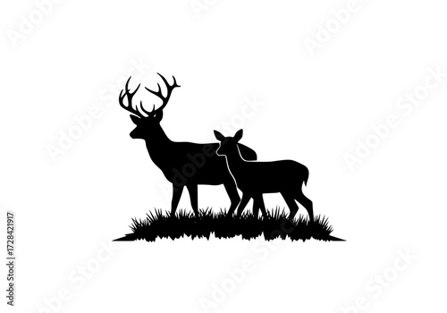 Vector art of majestic deer family silhouette