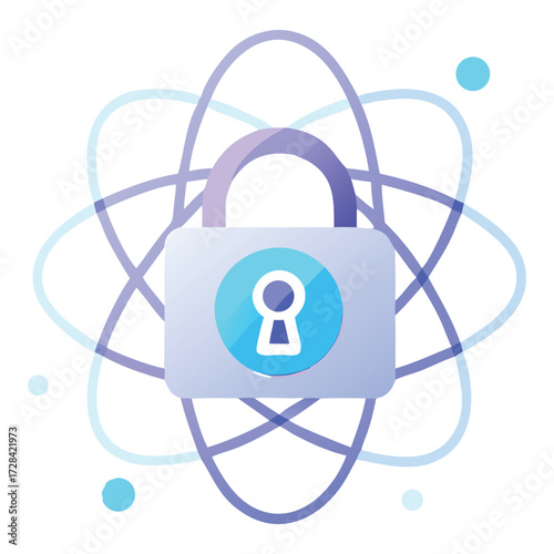 Digital Fortress: A captivating illustration of a secure digital landscape, showcasing the core concepts of cybersecurity, with an iconic padlock emblem intertwined with atomic orbits.
