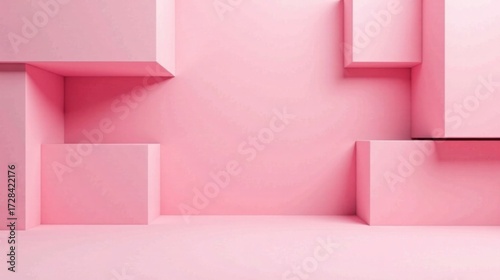 Abstract Pink Geometric Room Design Minimalist Cubist Composition for Modern Backgrounds and Presentations